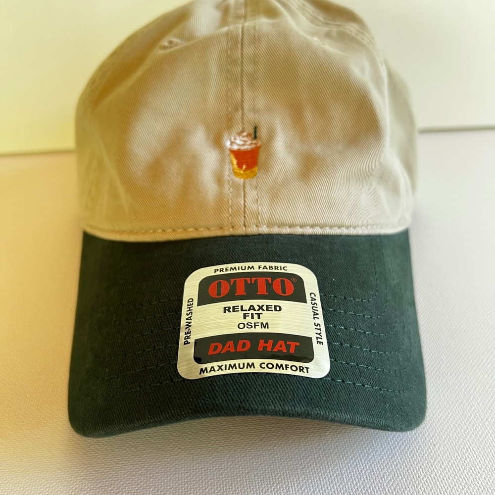 Starbucks OTTO Dad Hat Tan Green Two Tone Coffee Drink Embroidered Cap OSFM NEW